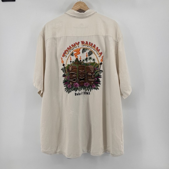 Tommy Bahama Isle of Tiki Embroidered Short Sleeve Silk Graphic Shirt XXL Rare - Picture 3 of 9